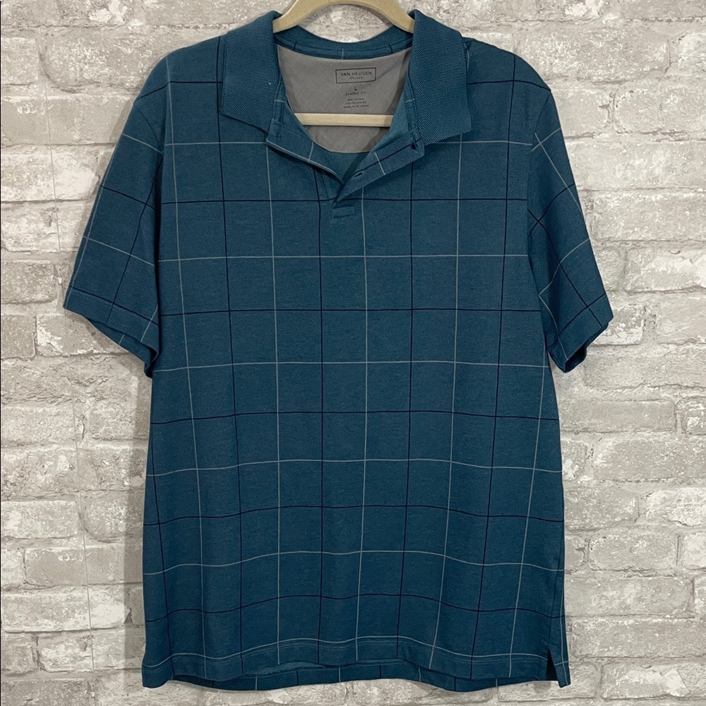Van Heusen Flex Teal Grid Polo Shirt